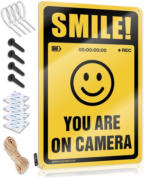 Bewakingsbord - Waarschuwingsbord Camera - Beveiliging Huis - Roestvrij Aluminium - 20x30cm - Zwart