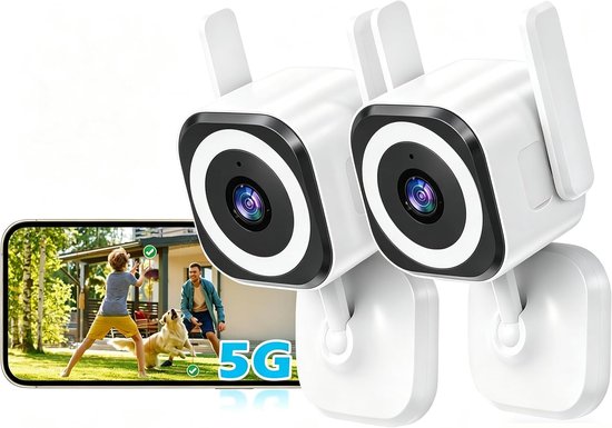 Bewakingscamera Binnen Buiten - Wifi Camera - Huis Beveiligen - Automatische Zoom - 2 Camera's - Wit