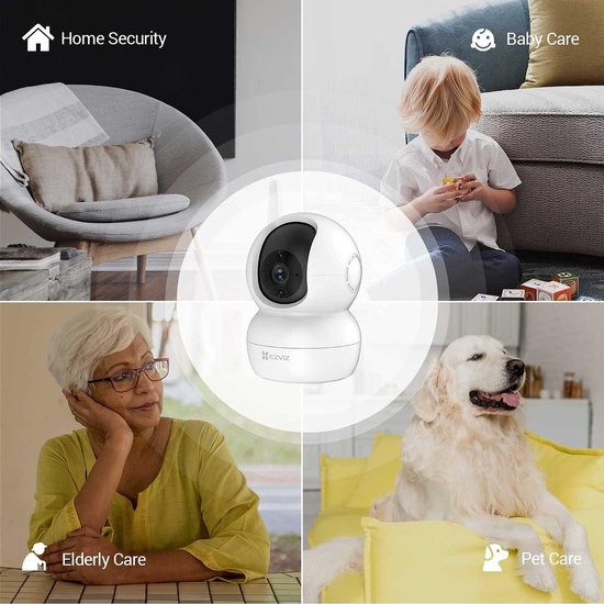 Bewakingscamera Binnen - Wifi IP Camera Draaibaar 1080p Twee-weg Audio Bewegingsdetectie IR Nachtzicht Babyfoon Compatibel met Alexa TY2 van EZVIZ