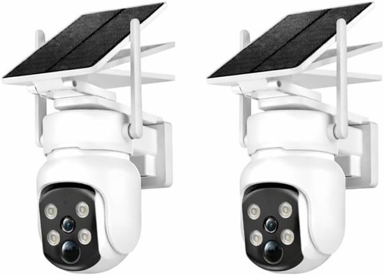 Bewakingscamera Buiten - Beveiligingscamera Set - Huis Beveiligen - 360 Graden Zicht - 2 Camera's - Wit