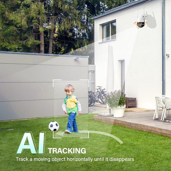 Bewakingscamera Buiten WiFi 3MP Elektrische Pan-Tilt 360° Automatisch volgen Kleurennachtzicht Bewegingsdetectie 2-weg audio - 24/7 opname van Merkloos