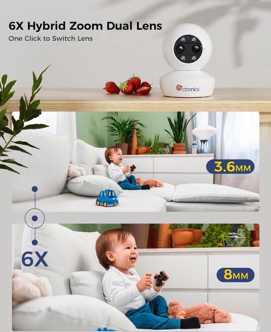Bewakingscamera PTZ voor binnen - 6x hybride zoom - automatische tracking - persoon-herkenning - huisdierherkenning - 20m nachtzicht in kleur - vooraf ingestelde functie - NVR - NAS - 24/7 van Imou