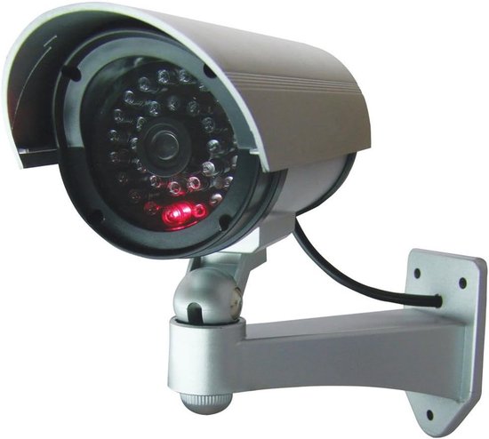 Bewakingscamera voor buiten - Dummy camera - Huis beveiligen - Knipperende rode led - 15 x 8 cm - Grijs