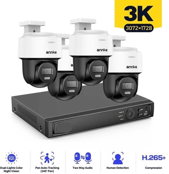Bewakingssysteem – Beveiligingscamera – Domecamera – Netwerkcamera – Mensdetectie – 12MP Beeld – 4K Recorder - Ingebouwde HDD: Geen