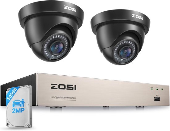 Bewakingssysteem Thuis - CCTV DVR Kit - Veiligheid Binnen Buiten - Persoonsdetectie Nachtzicht - 8CH 500GB - Zwart