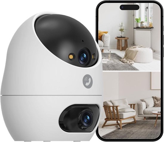 Binnen Beveiligingscamera - Dubbele Lens Camera - Huis Bewaken - Automatische Mensherkenning - 3K Resolutie - Wit