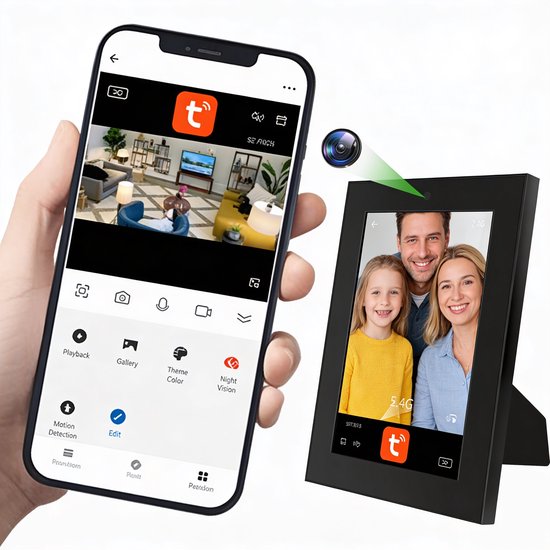 Binnen Beveiligingscamera met Fotolijst Ontwerp – Wifi Camera met Bewegingsdetectie, Nachtzicht, Live View en App Meldingen – Full HD 1080p