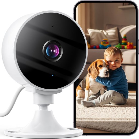 Binnen Camera - Babyfoon Huisdiercamera - Huis Bewaken - 2K 3MP Resolutie - 6 x 6 x 9 cm - Wit