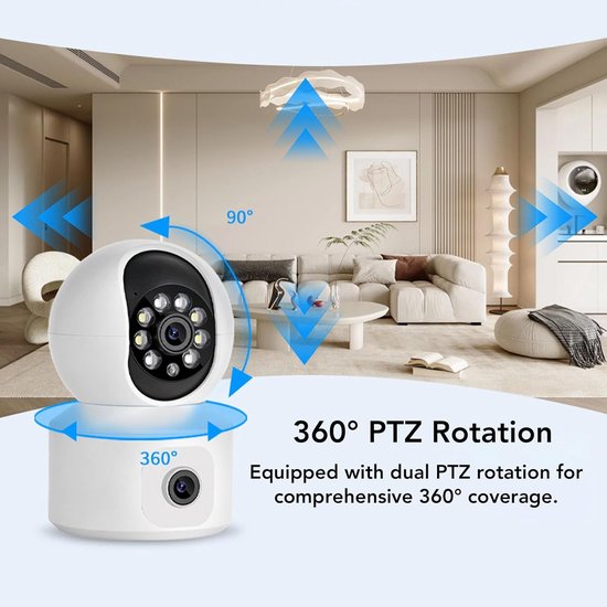 Binnen Camera - Beveiligingscamera - Huisbewaking - Dubbele Lens - 360 Graden - Wit