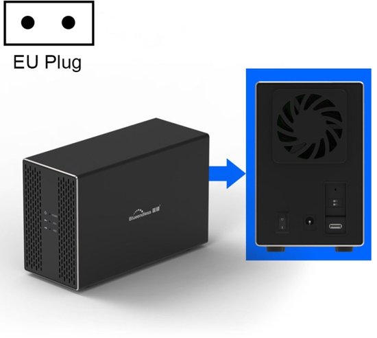 Blueendless Type-C / USB-C-interface 3,5 inch 2 Bay RAID Combination Array HDD externe behuizing (EU-stekker)