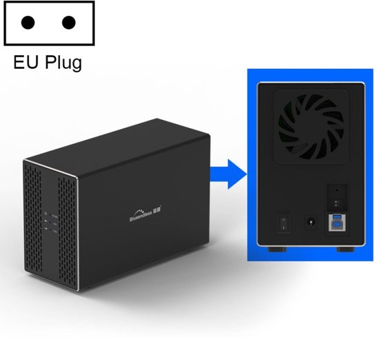Blueendless USB-B-interface 3,5 inch 2 Bay RAID Combination Array HDD externe behuizing (EU-stekker)