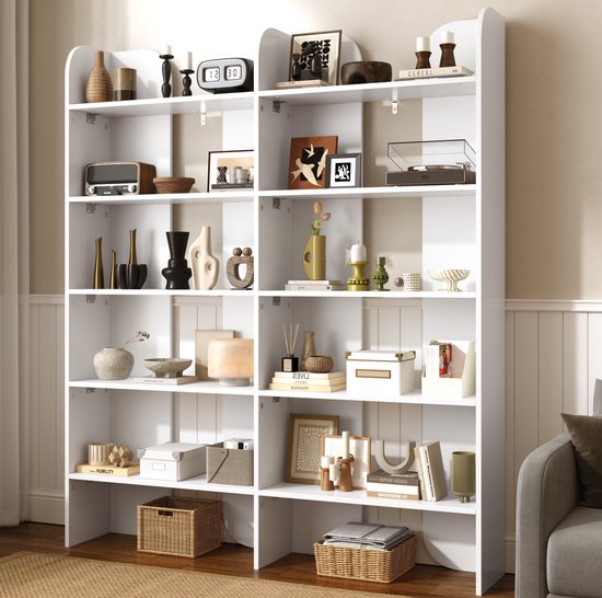 Boekenkast Open - 160 cm Hoog - 135 x 25 x 160 cm - PB-plaat - Wit - 5 Etages - Met Middenwanden - Voor Boeken