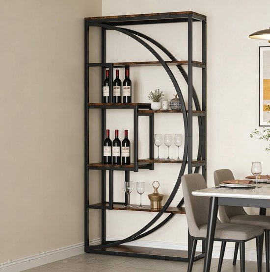 Boekenrek Geometrisch Design 80 X 30 X 179 Cm Metalen Frame En Houtlook Zwart Bruin Voor Woonkamer En Thuiswerkplek