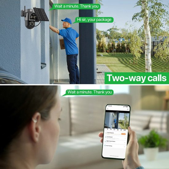 Bolmans - Camera Dubbele Lens - Beveiligingscamera's - Beveiligingscamera Buiten - Beveiligingscamera Draadloos Buiten - Beveiligingscamera op Zonne Energie - Incl. Geheugenkaart, Zonnepaneel en Microfoon - Waterdicht - 4MP van Bolmans