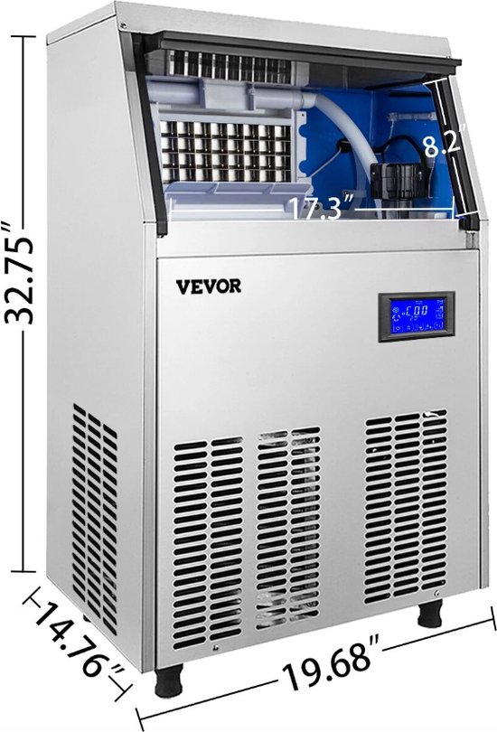 Bolmans - Vevor - Vrijstaande Ijsblokjes Machine - Ijsmachine - Ijsblokjesmaker - Zelfvriezend - 60KG - RVS van Bolmans