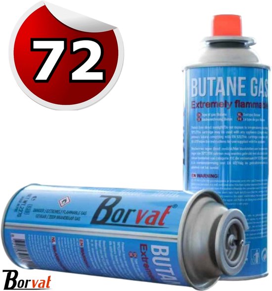 Borvat®| 72 stuks - Butaangaspatronen - Campinggasfornuis - Bunsenbrander 227g Butaangas van Borvat