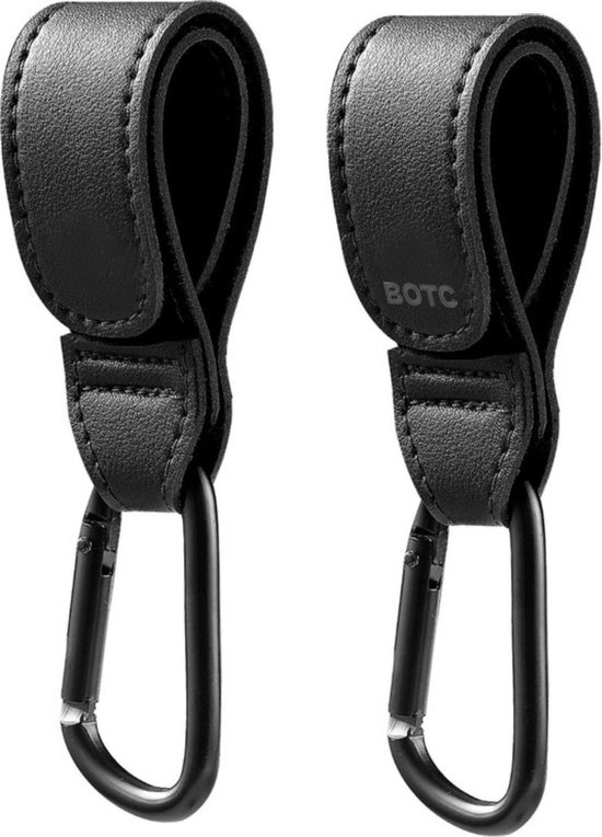 BOTC Kinderwagen tassenhaakjes - Leer - Haakjes voor tassen - Set van 2 - Leather - Extra stevig - Buggy haakjes - Zwart van BOTC