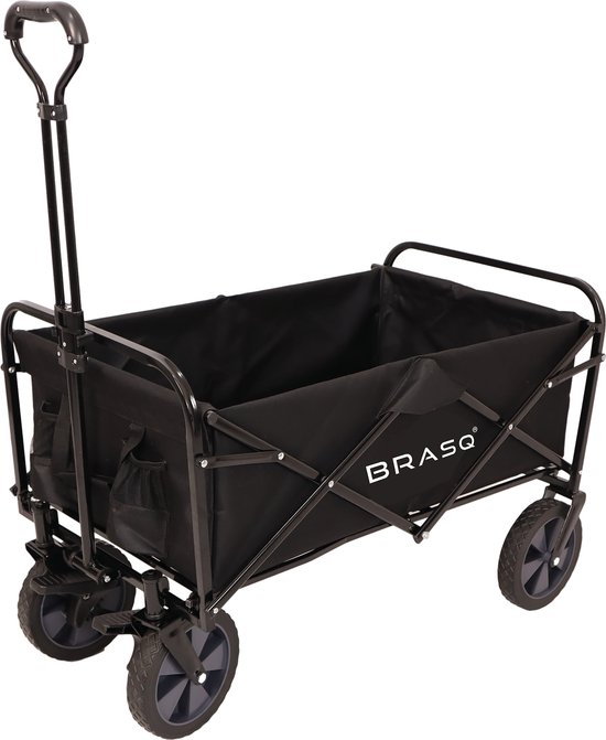 BRASQ Bolderkar Opvouwbaar Zwart - Bolderwagen met stevig frame - Draaibare wielen - Verstelbare hendel - 80 KG Draagkracht van BRASQ