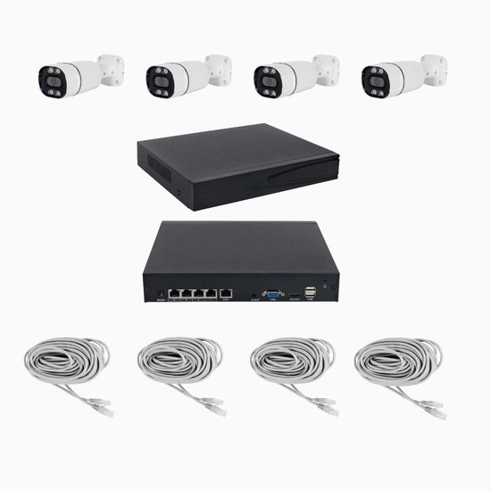 Budget 4x bullet PoE beveiligingscamera set 8MP 2 weg audio van Merkloos