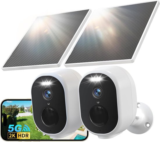 Buiten Beveiligingscamera - Draadloze Camera Bewaking - Huis Beveiligen - Zonne-energie Voeding - 2K 4MP Resolutie - Wit