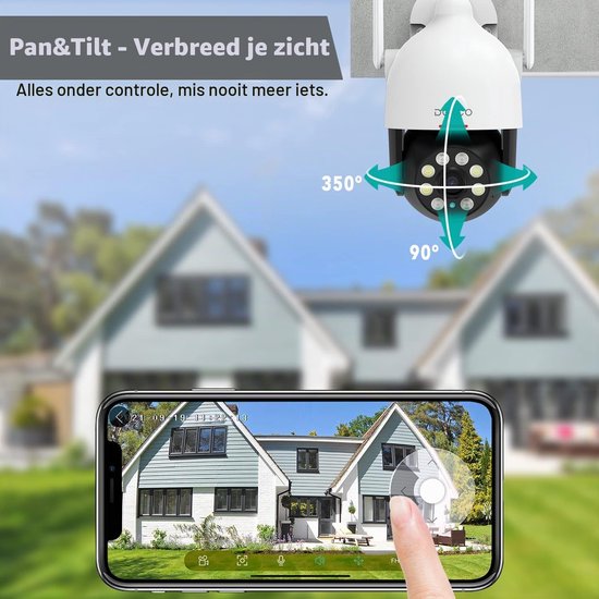 Buiten Beveiligingscamera Wit - PTZ Draaibaar - 1080P Resolutie - 30 Meter Nachtzicht - Draadloos Wifi - Met Schijnwerper En Twee-Weg Audio