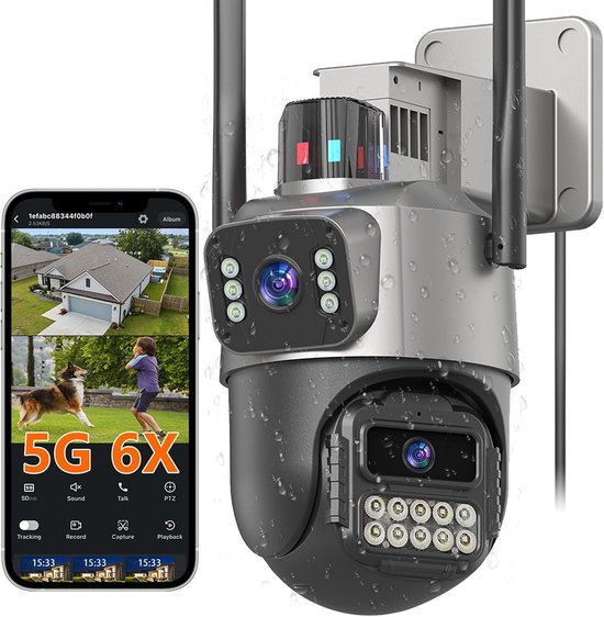 Buitenbewakingscamera met Dual Lens, 6MP, Wifi en Volgbare Tracking