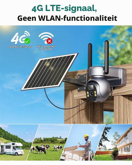 Buitencamera 4G LTE - Zonne-Energie Met 2K Resolutie - PTZ Draaibaar - Nachtzicht - Bewegingssensor - Draadloze Beveiligingscamera
