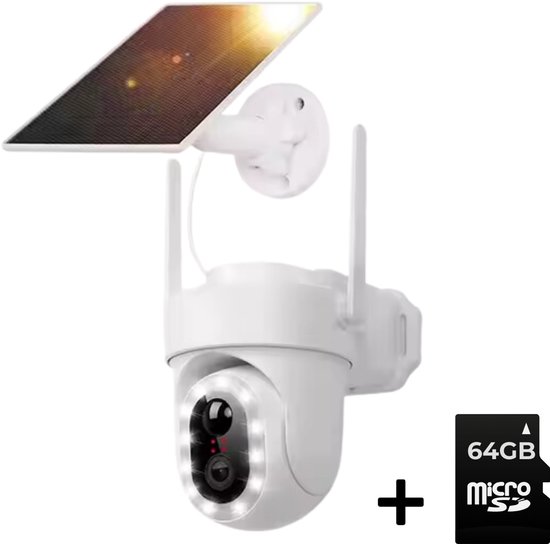 Buitencamera-draadloos - Beveiligingscamera draadloos buiten - 5 Megapixel - 4K - Camerabewaking - buitencamera wifi met app - Inclusief 64 gb SD - Gratis APP van Dexus.
