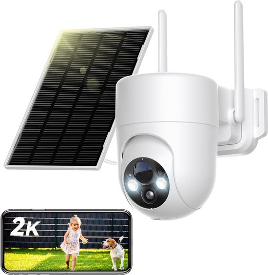 Buitencamera Zonne-energie - 2K Resolutie - 360 Graden PTZ - Kleur Nachtzicht - Wifi Verbinding - IP66 Waterdicht - Beveiligingscamera