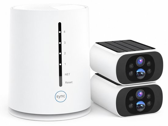 Buitencamera's, 2 Pack met HomeBase – Outdoorcam 4MP set - 4K Ultra HD-resolutie, geïntegreerd zonnepaneel, compatibel Alexa en Google Assistant - Wit