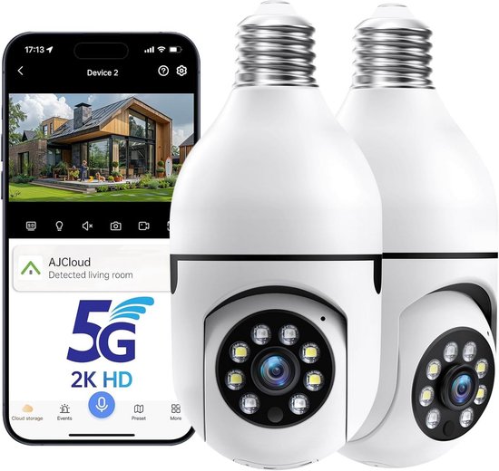 Buitenlamp Camera 2 Stuks - Wifi IP Beveiligingscamera in E27 Fitting van Merkloos