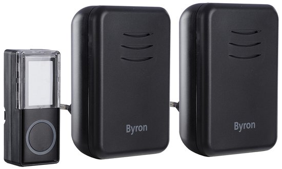 Byron Deurbelset - Draadloze Gong met Plug-in en Draagbare Ontvanger - Bereik tot 150 Meter - 16 Melodieën - 4 Volumeniveaus tot 80 dB - Kleur: Zwart - Eenvoudig te Installeren