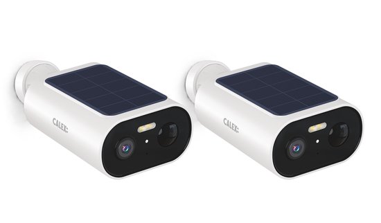 Calex Smart Outdoor Camera x2, 3MP - Draadloos - Op Zonne-Energie - WiFi 2.4GHz - Nachtzicht - Bewegingssensor - Spotlicht - Two-Way Audio - Wit