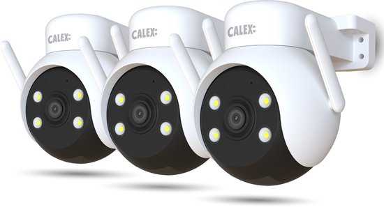 Calex Smart Security Beveiligingscamera, PTZ Buitencamera 2K met 355° Pan, Nachtzicht, 2-weg Audio & App-bediening, voor Buiten, 3-pack van Merkloos