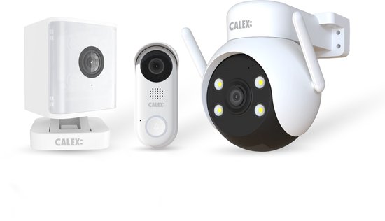 Calex Smart Security Starter Set - 2K Video Deurbel (Full HD) - 2K PTZ Camera - Indoor Camera met Spotlight van Calex