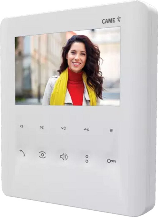 CAME Video-intercomset voor ééngezinswoningen, bestaande uit witte PLX handsfree video-intercom met 5″ LCD-scherm, uitvoering voor slechthorenden, LHS V/01 buitenpost met enkele oproepknop en spanningsomvormer van Merkloos