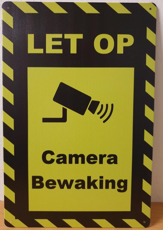 Camera Bewaking Reclamebord van metaal METALEN-WANDBORD - MUURPLAAT - VINTAGE - RETRO - HORECA- BORD-WANDDECORATIE -TEKSTBORD - DECORATIEBORD - RECLAMEPLAAT - WANDPLAAT - NOSTALGIE -CAFE- BAR -MANCAVE- KROEG- MAN CAVE van Gerobakini