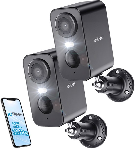 CAMERA OP BATTERIJ - DRAADLOZE AUDIO IP WIFI 3MPX - DUBBELZIJDIGE AUDIO BEVEILIGINGSCAMERA - VOOR THUIS MET - ZONNEPANEEL PIR BEWEGINGSDETECTIE - KLEUREN NACHTZICHT CCTV IP CAMERA SECURITY - 2 STUKS van Merkloos