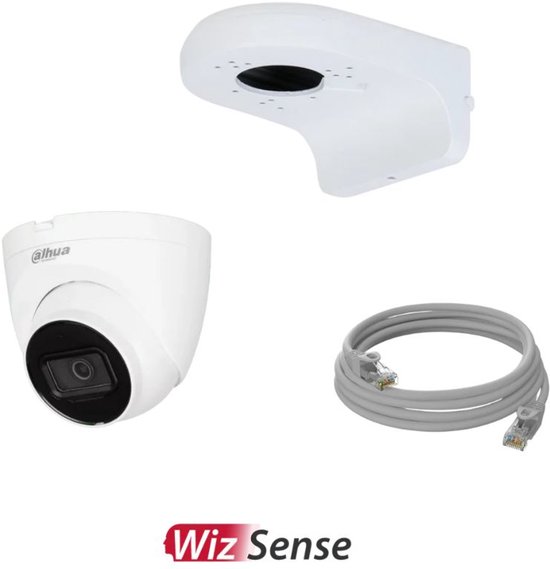 Camera set wit bestaande uit: Dahua 4MP IPC-HDW2441T-S WizSense camera - Dahua PFB205W-E camera muursteun - Netwerkkabel Cat5e 5 meter. van Merkloos