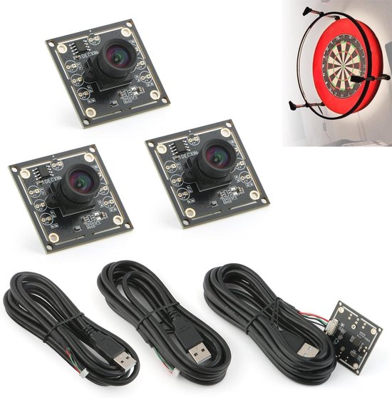 Cameramodule 100 graden voor autodarts, 3-delige set met 720p en gezichtsherkenning van Merkloos
