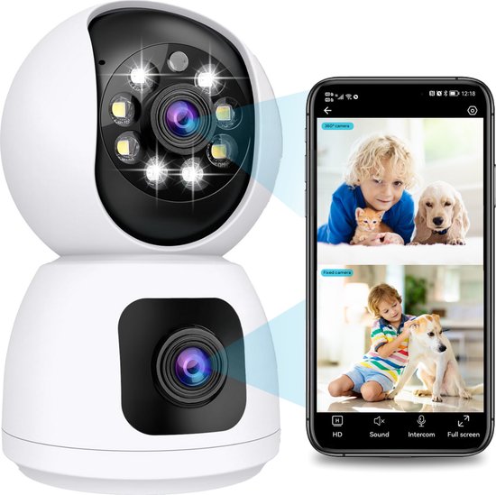 Camux DualVision Beveiligingscamera Binnen - 2MP Full HD Camera met Nachtzicht - Babyfoon - Baby monitor - Huisdiercamera met app - Hondencamera - Petcam van Camux