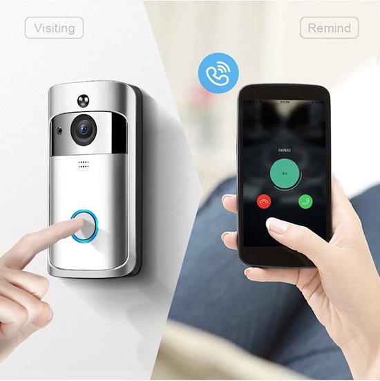 Casamix Deurbel- Zilver - handleiding- compleet set (met gong, 3 oplaadbare batterijen, USB,)-Draadloos met Camera- HD WiFi Video Deurbel-Draadloos via 2.4 Ghz wifi van Casamix