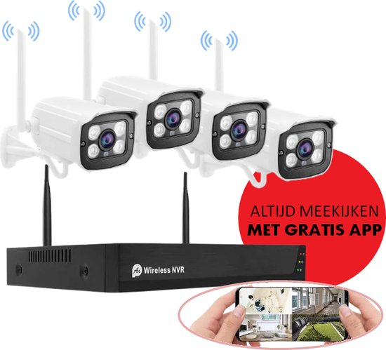 CCTV - Draadloos beveiligingscamera - Bewakingscamera Set - Camera WiFi NVR van Merkloos
