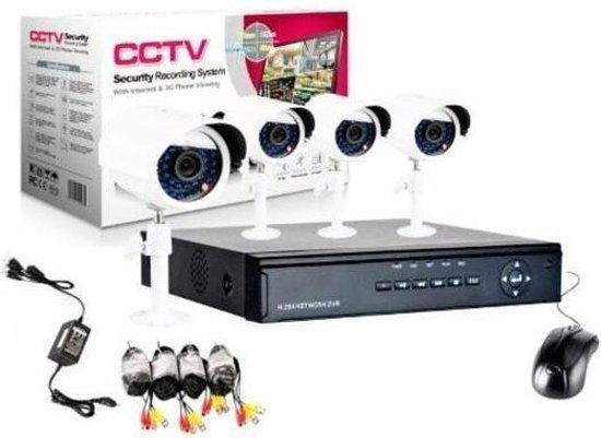 CCTV DVR Kit Beveiligingscamera Plug en Play camerasysteem  - 4 camera's WIT van Merkloos