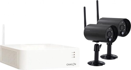 Chacon 34539 - 2 draadloze beveiligingscamera's voor buiten - Met digitale videorecorder - Nachtzicht – Bewegingsdetectie – Weerbestendig - Zwart van Chacon