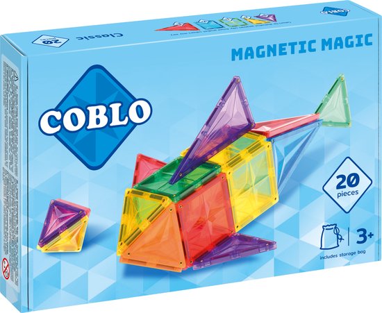 Coblo Classic 20 stuks - Magnetisch speelgoed - Montessori speelgoed - Magnetische Bouwstenen - Magnetische tegels - STEM speelgoed - Cadeau kind - Speelgoed 3 jaar t/m 12 jaar - Magnetisch speelgoed bouwblokken van Coblo
