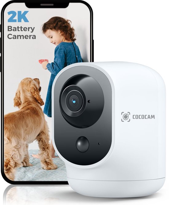 COCOCAM 2K Binnen Camera - Draadloos met 5200mAh Batterij - 360° Draai - AI Mensherkenning Beveiligingscamera - Baby & Huisdier Monitor - Werkt met Alexa van Merkloos