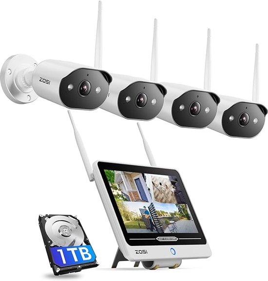 Complete Beveiligingscameraset met Monitor – Wi-Fi 6, 2K Resolutie, AI Detectie & Nachtzicht in Kleur