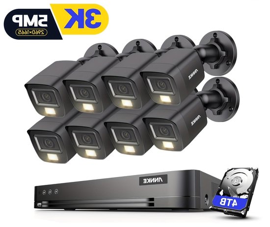 Complete Bewakingsset – Beveiligingssysteem – Surveillance Camera – CCTV Set – 3K Camera Set – 8 Bedrade Camera’s – Kleurennachtzicht – AI Mens- & Voertuigdetectie – 4TB Opslag