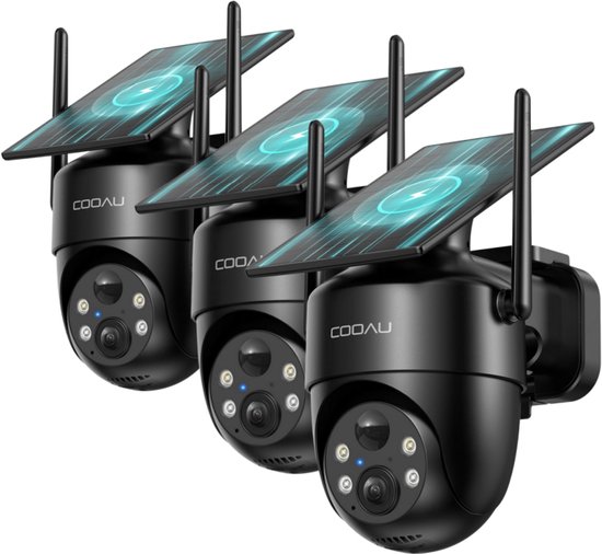 COOAU C5 Beveiligingscamera - Draadloze 2K Beveiligingscamera voor buiten - 360° Gekking - Geïntegreerd zonnepaneel - kleuren-Nachtzicht - Alexa - 3 Stuks - Zwart van COOAU
